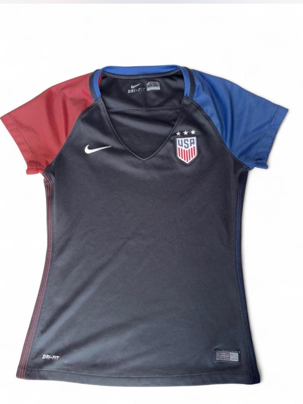 Nike Black Performance Women’s Soccer Jersey Short Sleeve with Blue & Red Trim
